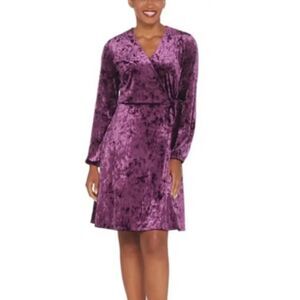 NWOT H by Halston Crushed Velvet Dress Purple Knee Length Sz 1X Petite